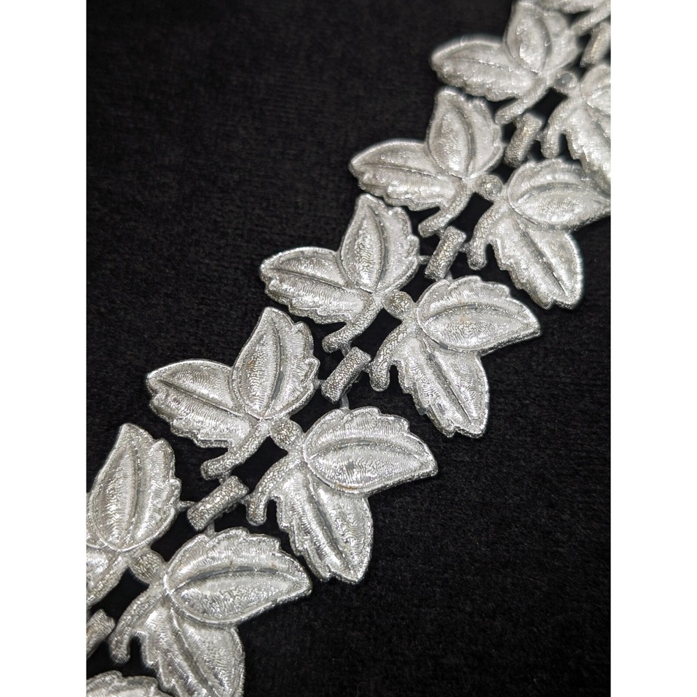 Vintage Silver Tone Leaf Bracelet Wide Textured Botanical 7"‎
